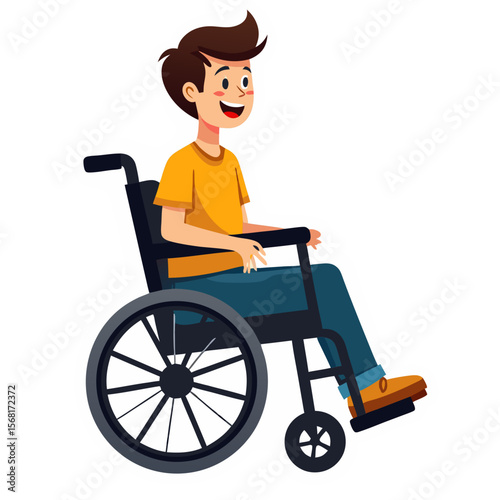 Cheerful Young Man Smiling While Seated in a Wheelchair.