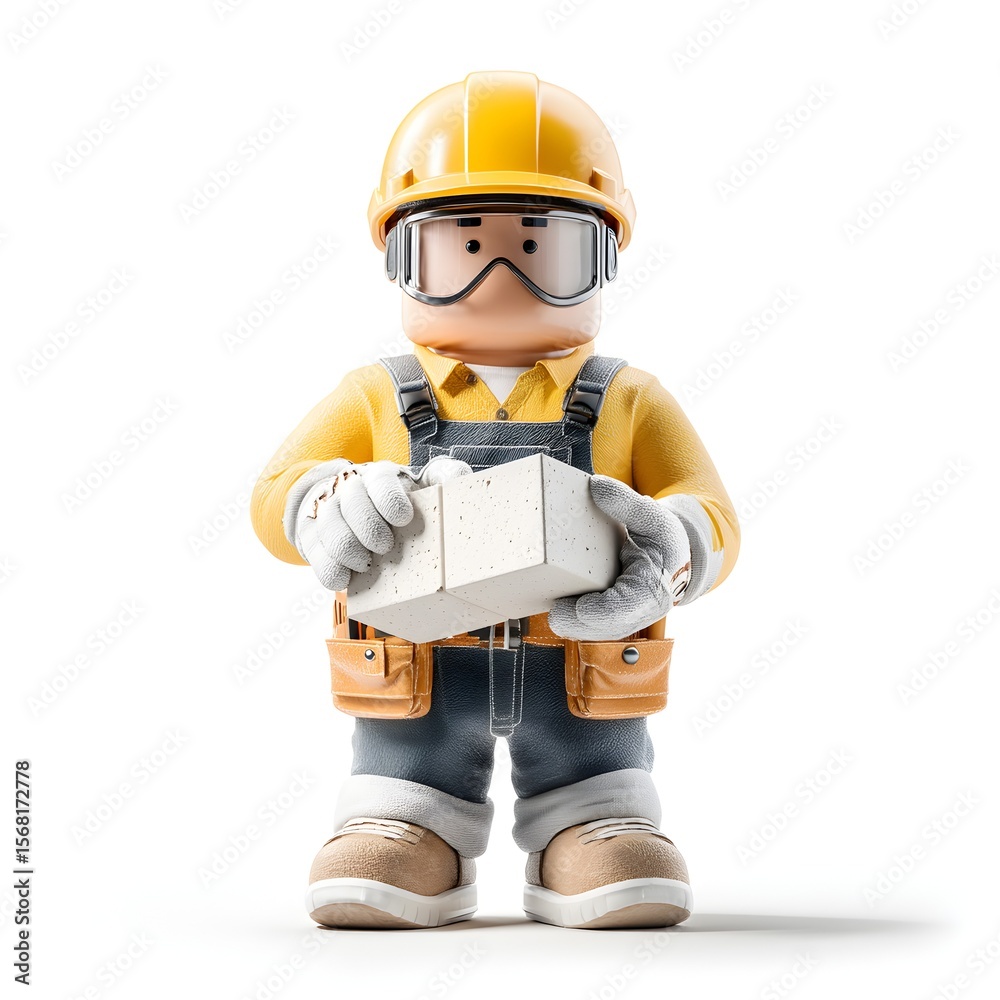 Detailed 3D Render Construction Worker Holding Concrete Block Character Illustration Detailed 3D Render Construction Worker Holding Concrete Block Character Illustration