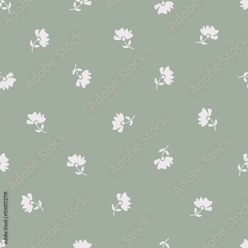 seamless floral pattern. Idea for fabric, tablecloth pattern, wrapping paper, gift paper. Print Ditsy. Motives are scattered randomly. white flower pattern background. cute little flower
