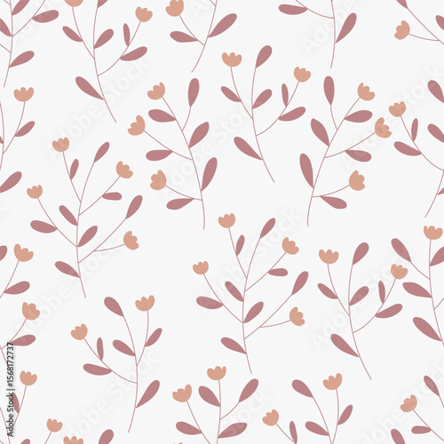 seamless floral pattern. Idea for fabric, tablecloth pattern, wrapping paper, gift paper. Print Ditsy. Motives are scattered randomly. botanical pattern background. flower and leaves pattern 