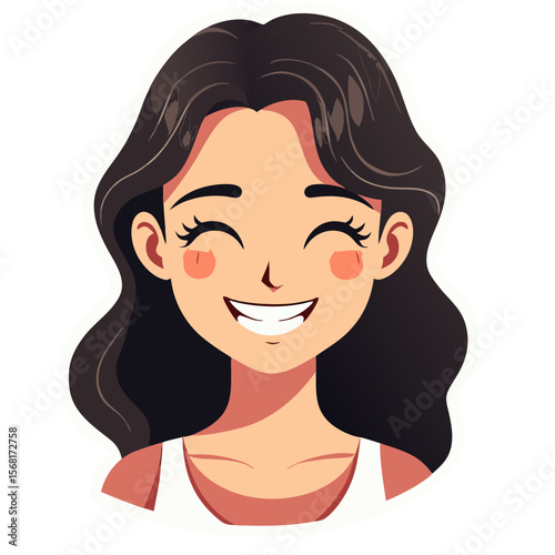 Cartoon Character Portrait of a Joyful Woman with Two-Toned Hair.