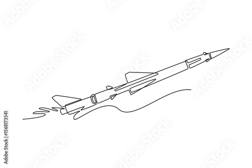 Mobile nuclear ballistic missile. nuclear and missiles concept. Single line draw design. Vector graphic illustration