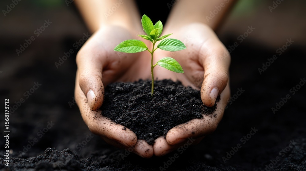 Hands cradling a nascent plant symbolizing hope and new beginnings Hands cradling a nascent plant symbolizing hope and new beginnings