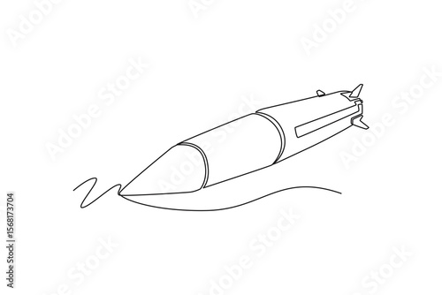 Mobile nuclear ballistic missile. nuclear and missiles concept. Single line draw design. Vector graphic illustration