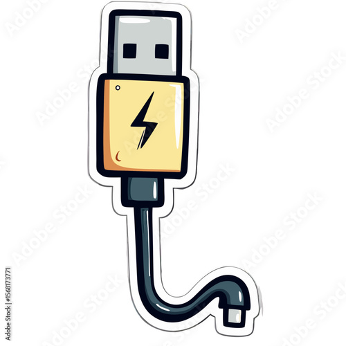 Cartoonish Yellow USB Cable with a Detailed Design.