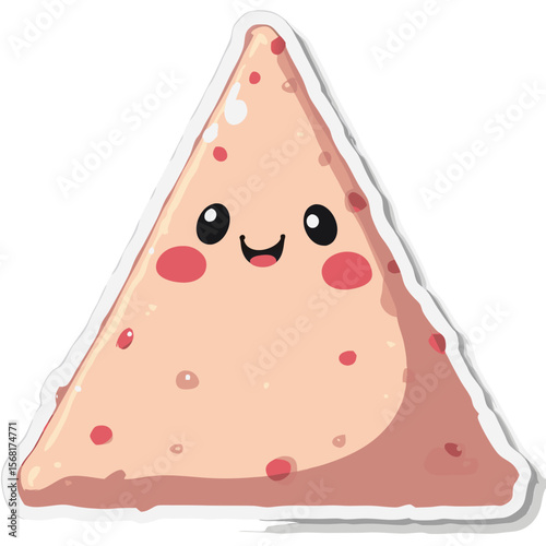 Cartoonish triangle with a cute face blush cheeks and red spots.