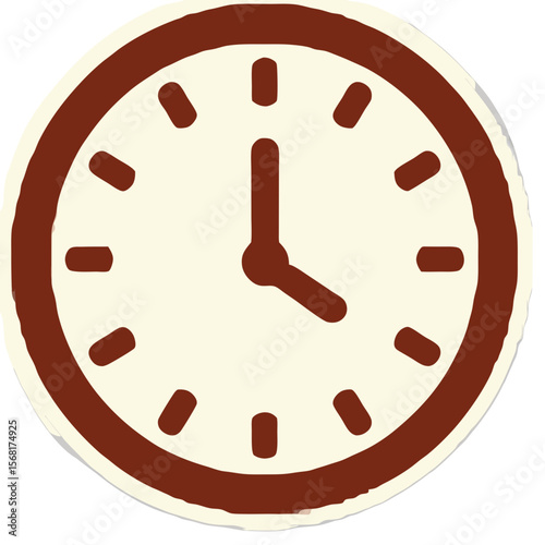 Brown Clock Face with Cream Background and Distressed Edges Showing the Time.