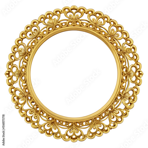 Golden Decorative Frame: A detailed close-up captures the intricate design of a beautiful gold frame with a circular opening, exuding elegance and luxury.