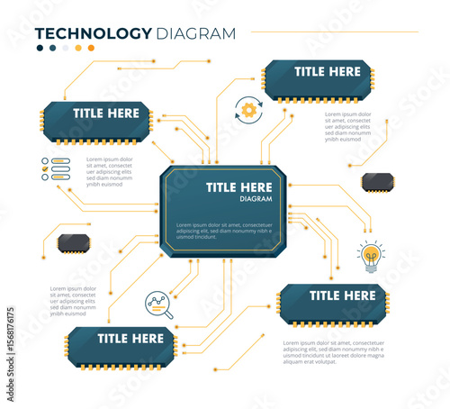 Infographic Circuit board technology template. 4 option design, digital marketing data, presentation vector infographics.