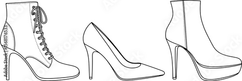 Fashionable footwear collection high heels shoes boots