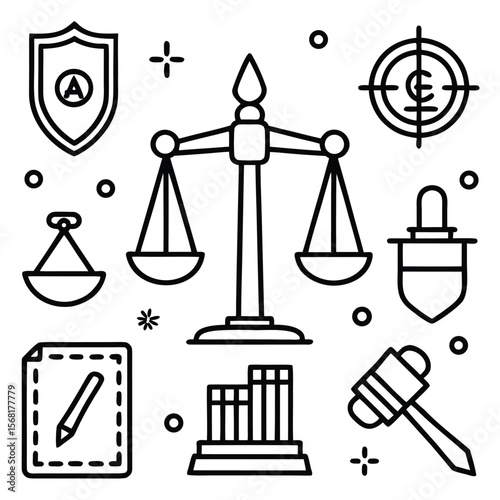 Justice scales icon vector illustration: a balanced symbol of law