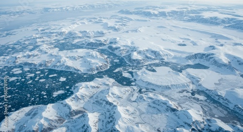 Arctic landscape, snowy mountains, icy waters