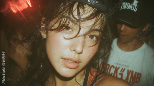 nightlife party flash photography lifestyle shot in dimmed red lighting