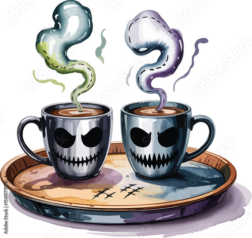 black cafe tray Halloween illustration premium quality