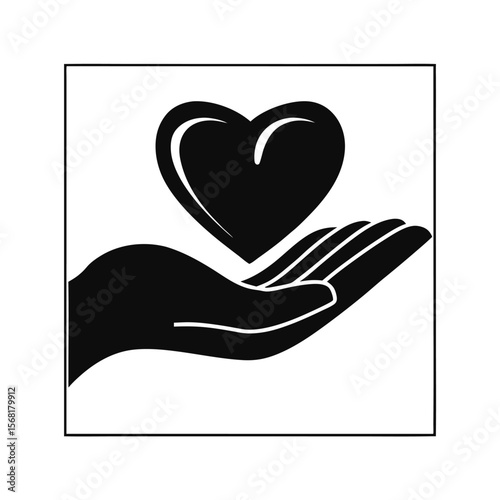Hand holding a heart shape inside a square frame on love care