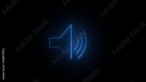 Volume Up neon sign appear in center and disappear after some time. Loop animation of blue neon icon. Animated blue neon icon on black background. Looped animation.