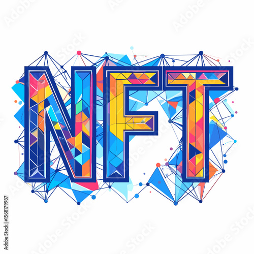 Abstract Polygonal NFT Design with Interconnected Triangles and Network Connections on White Background