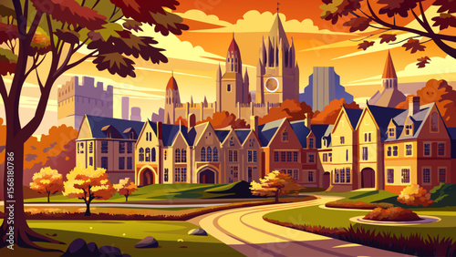 Yale University, in New Haven, features Gothic stone buildings and quiet quads bathed in golden morning light, highlighting scholarly elegance.