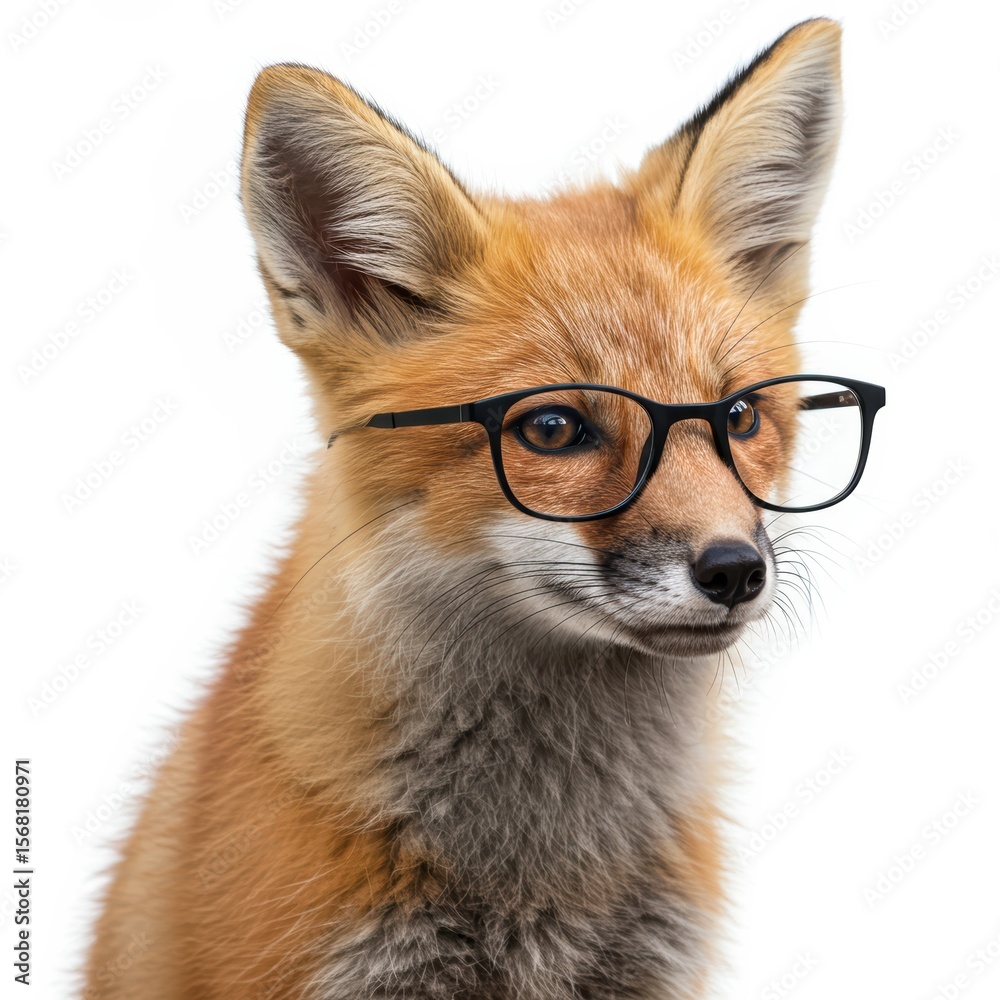 Fototapeta premium A curious fox with glasses poses for a portrait, ready for learning.