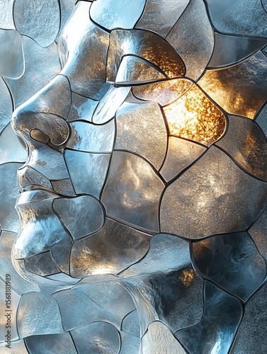 Fragmented Identity: A Mosaic of the Human Form in Abstract Texture and Radiant Light, Expressing the Breakdowns and Reconstructions of the Self.