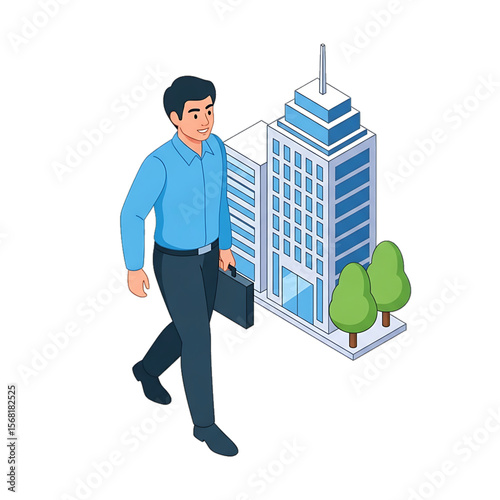 Man arriving at the corporate business center.
