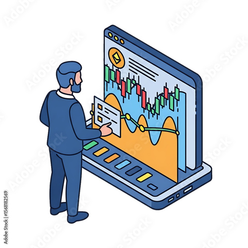 Man reviewing financial trading data on screen.