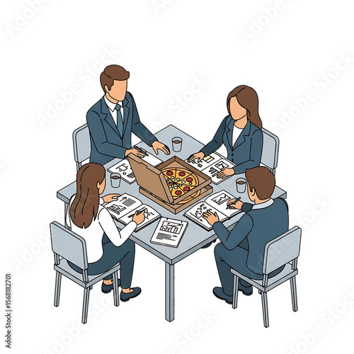 Business team discussing project at meeting table.