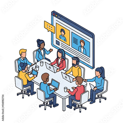 Team watching webinar or virtual business event.