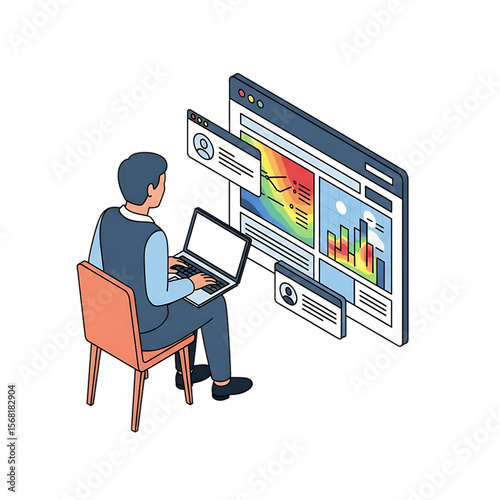Man working remotely on analytics dashboard.