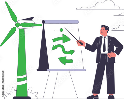 Renewable Energy Strategy Presentation with Wind Turbine and Business Professional ai generated vector