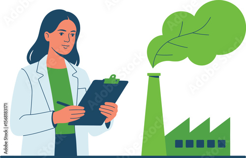 Scientist Inspecting Green Factory Emission for Environmental Sustainability Report ai generated vector