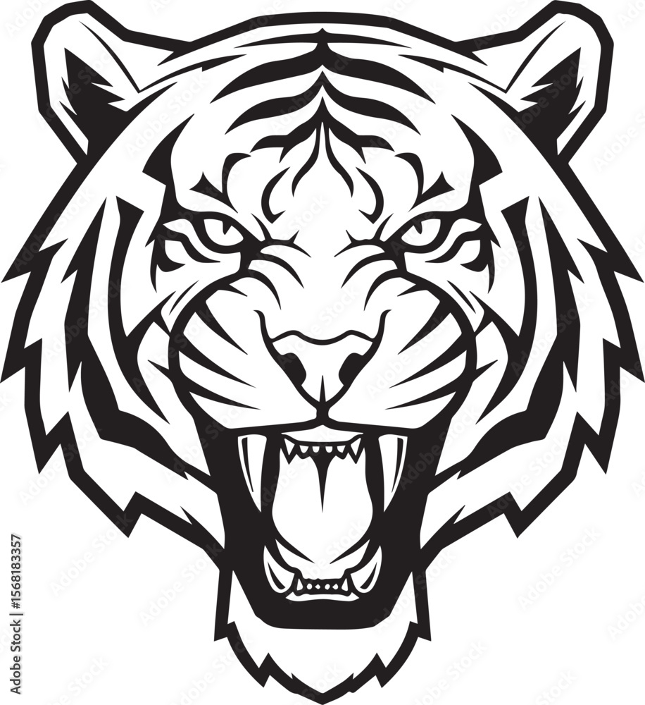 Fototapeta premium A single-color vector logo of a roaring tiger head in geometric style.eps