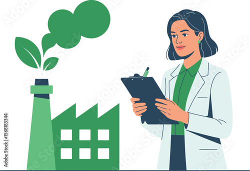Scientist Monitoring Green Factory Emissions for Sustainability and Environmental Protection ai generated vector