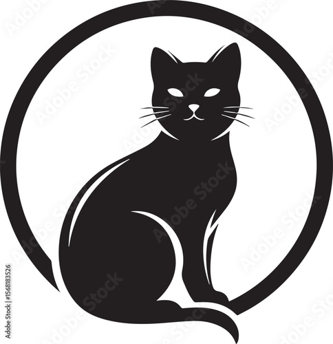 vector design of a cat sitting inside a circle outline.eps