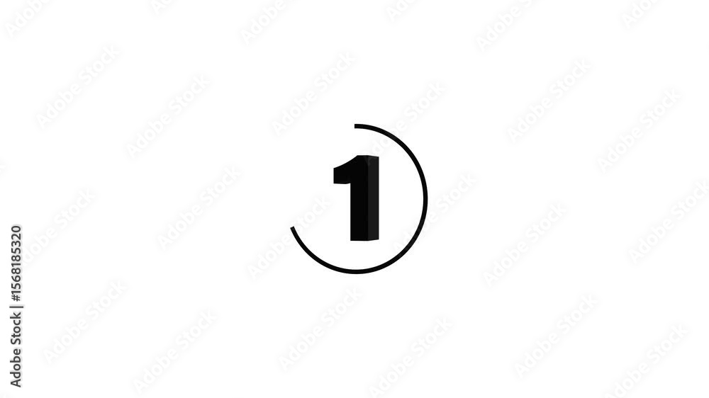 3 to 0 second countdown with circle animation, 3 to 0 animation countdown on white background. 4K video