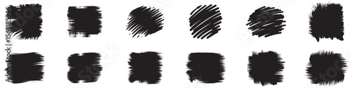 Hand-Drawn Grunge Brush Stroke Square Shape Collection