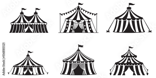 Hand-Drawn Circus Tent Silhouette Icon Set