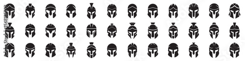 Ancient Warrior Helmet Silhouette Icon Set