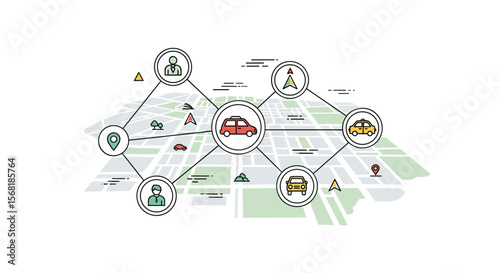 Connected Autonomous Vehicle Network Illustrating Transportation Mobility Solutions and Urban Planning Concepts