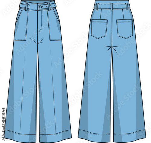 Minimalist Wide-Leg Pants with Pockets and Elastic Waist, Fashion Illustration