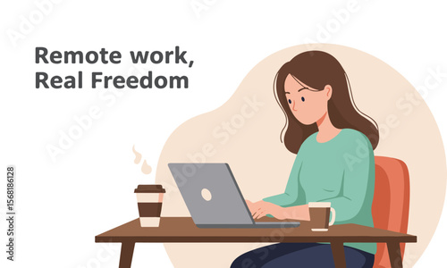 Female remote worker with laptop, best for social posts, educational content, and digital lifestyle blogs