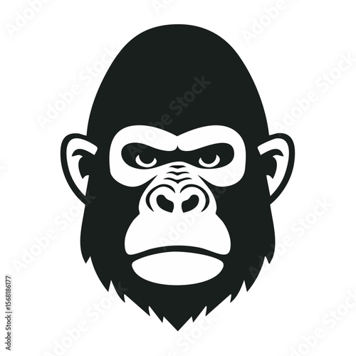 Gorilla Head Black Glyph Icon (Color Changes Available in SVG)