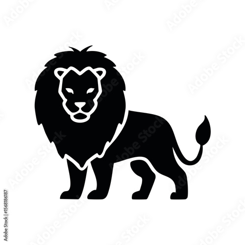 Lion Full Body Black Glyph Icon (Color Changes Available in SVG)
