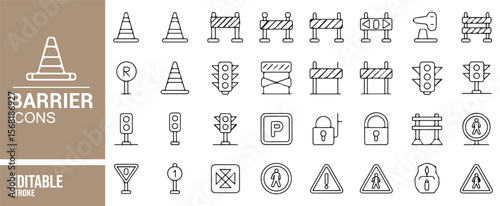 Barrier and Warning Icons for Safety, Roadwork, and Traffic Management Design