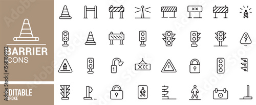 Construction Barrier Icons Set for Traffic, Hazard, and Roadwork Projects
