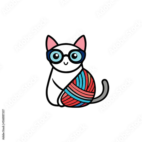 cat tangled in colorful yarn