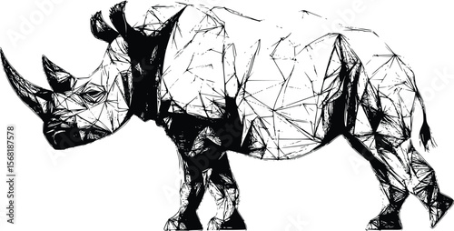 Powerful Rhinoceros Vector Illustration: Geometric, Low-Poly Style