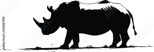 Powerful Rhino Silhouette: Dramatic Vector Illustration for Print