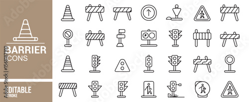 Clean Line Art Barrier Icons for Digital and Print, Scalable and Editable