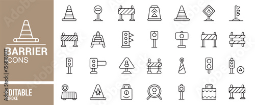 Minimalist Barrier Icon Set for Construction, Traffic, and Safety Design